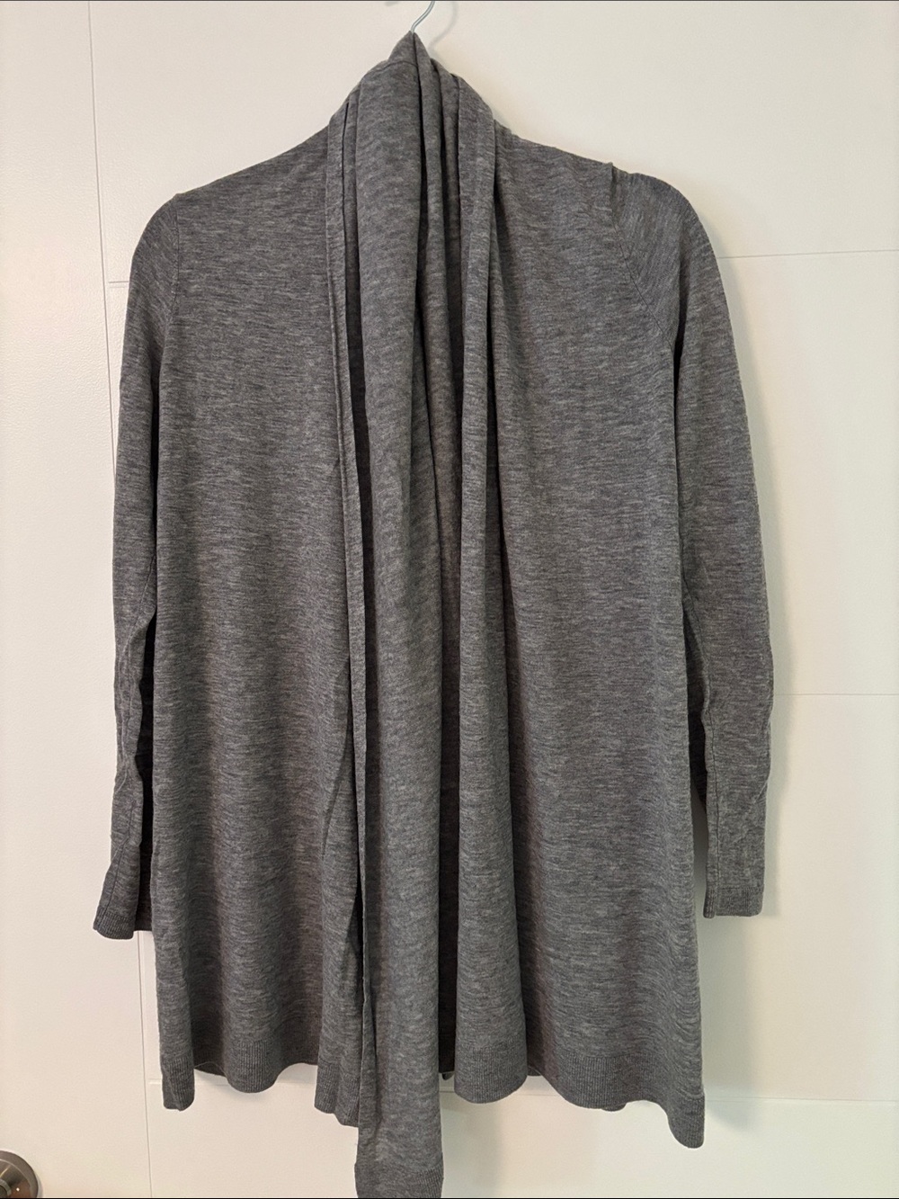 Theory Gray Open-Front Long 100% Cashmere Cardigan